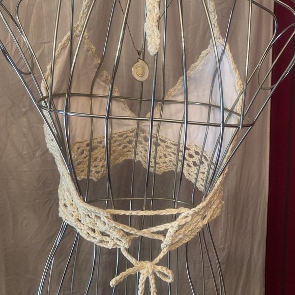 FOUR Hand Crocheted Bikini Tops, Black, Red, Burgundy and Cream. Adjustable. - Picture 7 of 11